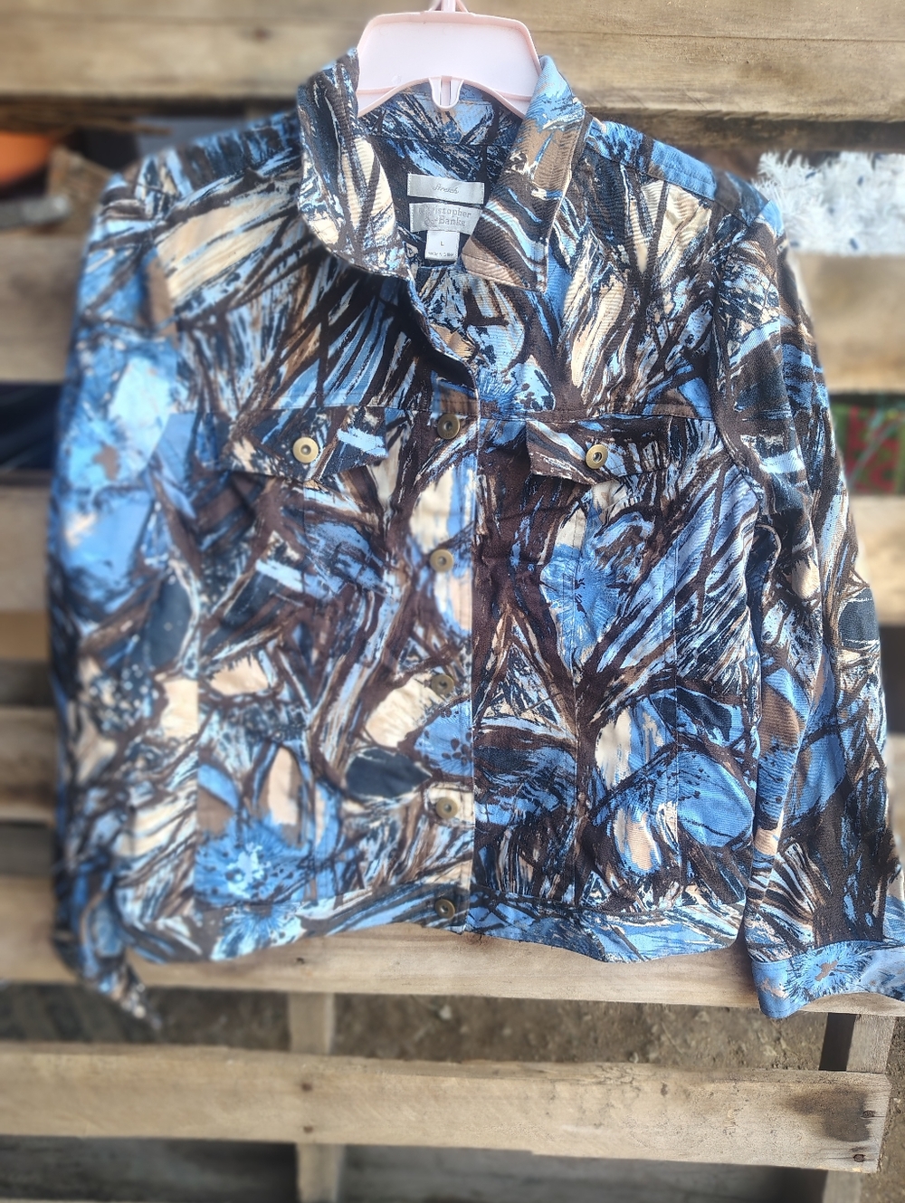 Christopher & Banks Blue Brown Cream Abstract Print Jacket